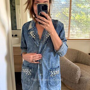 Vintage Studded Acid Wash Denim Blazer by Tina Woo (S)